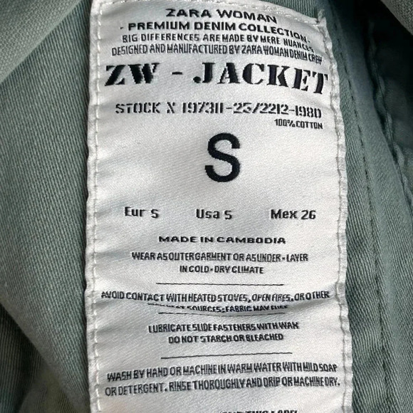 Zara Matcha Green Military Inspired Patch Detail Jacket Small - Picture 3 of 13